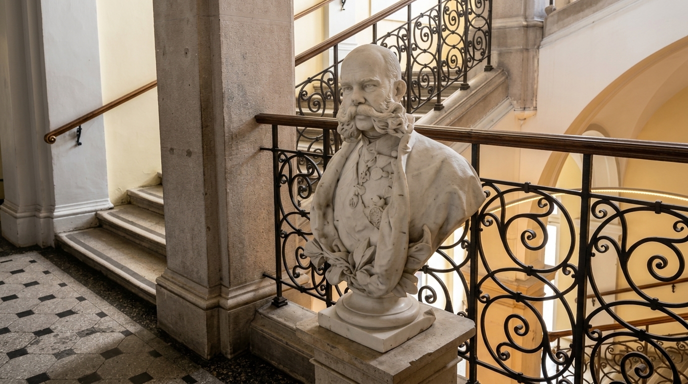 Historische Marmorbüste im Stiegenhaus des BRG Kepler